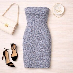 J. Crew Strapless Blue Floral Dress